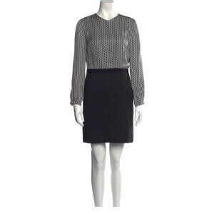 Aquascutum Silk Mixed Media Long Sleeve Knee Length Dress Size Small